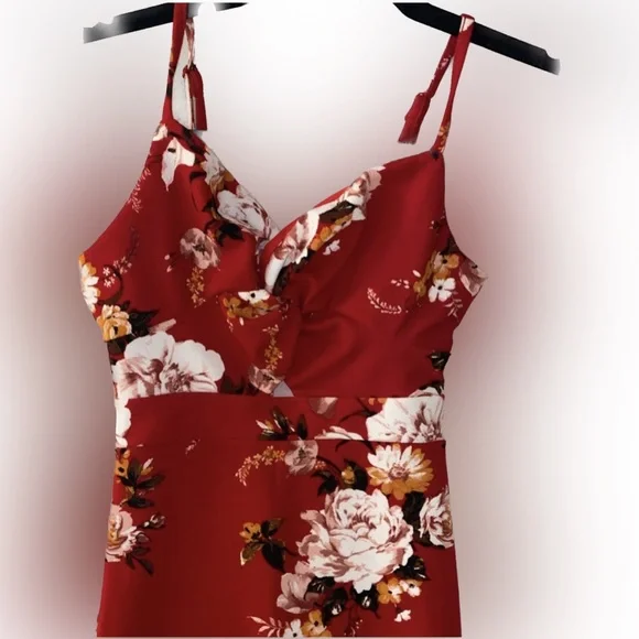 NEW Almost Famous Red Floral Midi Dress - Picture 4 of 5